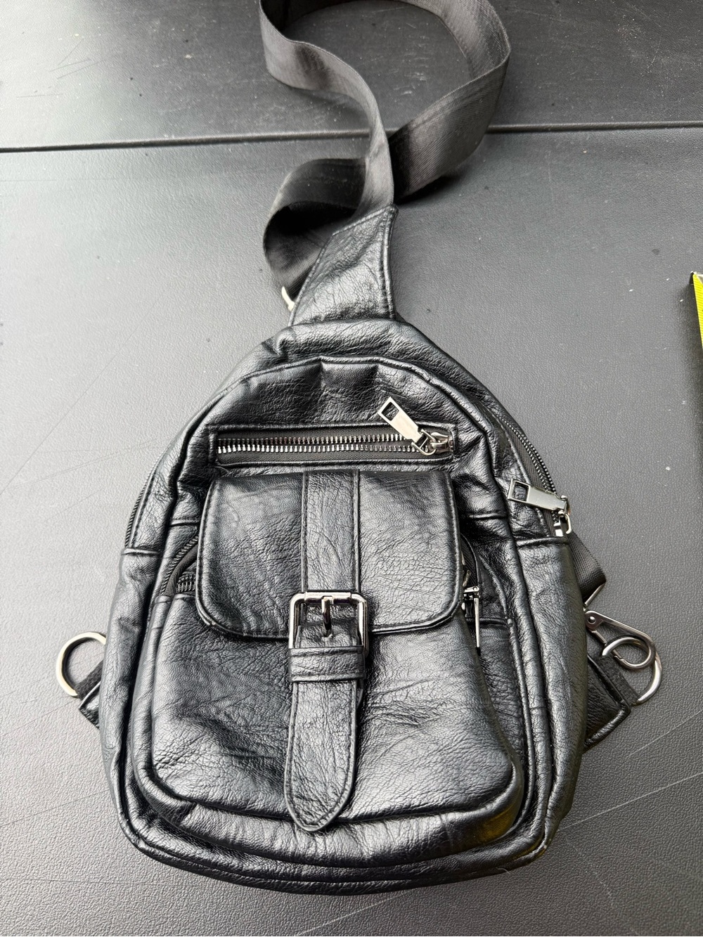 Men's Black Leather Crossbody Sling Bag